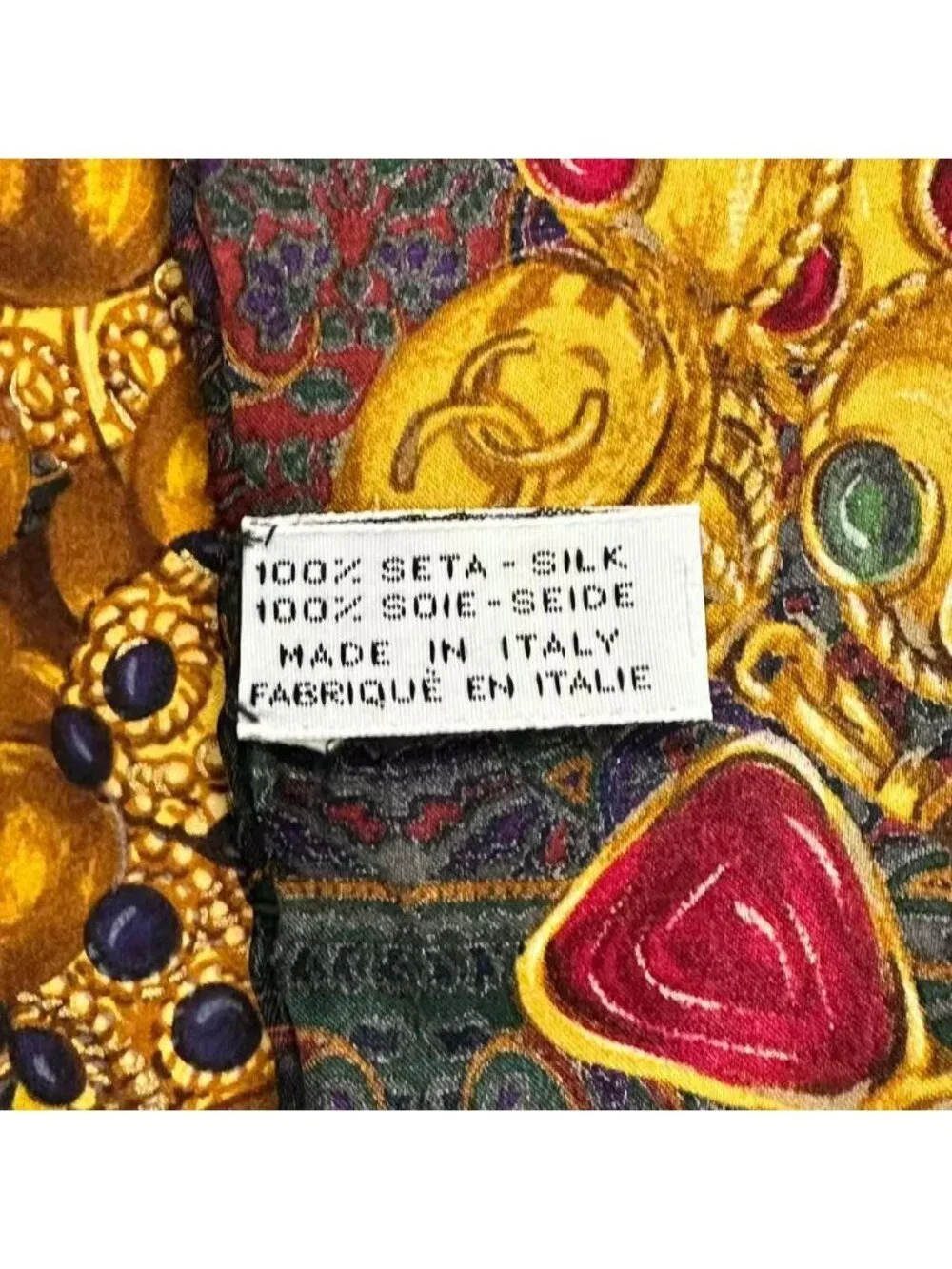 Chanel Scarf Silk Chain Gem Pattern Gold